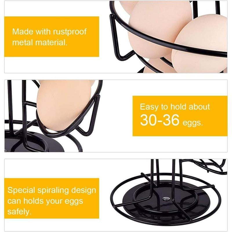 Spiral Design Metal Egg Skelter Dispenser Rack Storage Display Rack Black Organiser