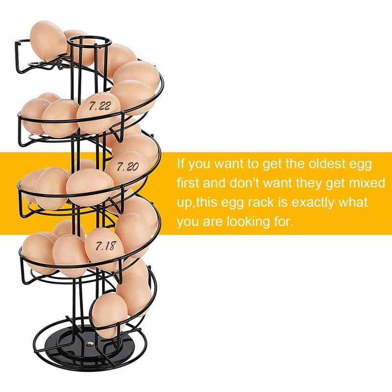 Spiral Design Metal Egg Skelter Dispenser Rack Storage Display Rack Black Organiser