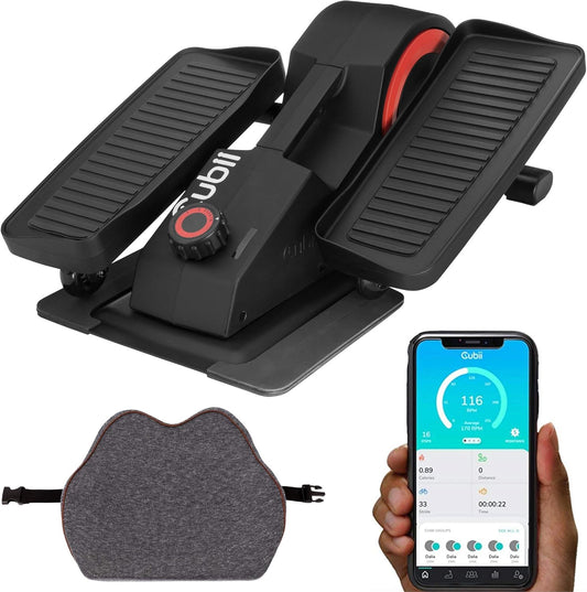 JR1 Bundle: Under Desk Elliptical with Dumbbell Weights, Workout Mat, Pedal Exerciser Featuring LCD Fitness Tracker and Adjustable Resistance for Home Fitness