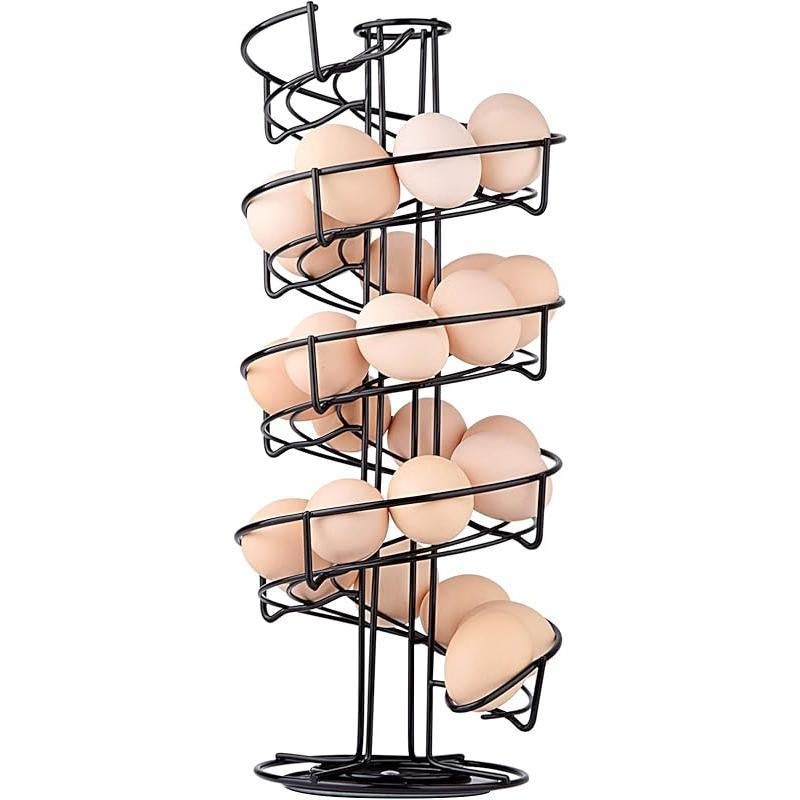 Spiral Design Metal Egg Skelter Dispenser Rack Storage Display Rack Black Organiser