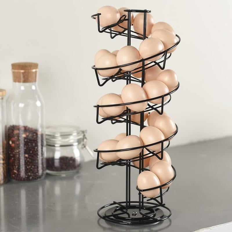 Spiral Design Metal Egg Skelter Dispenser Rack Storage Display Rack Black Organiser