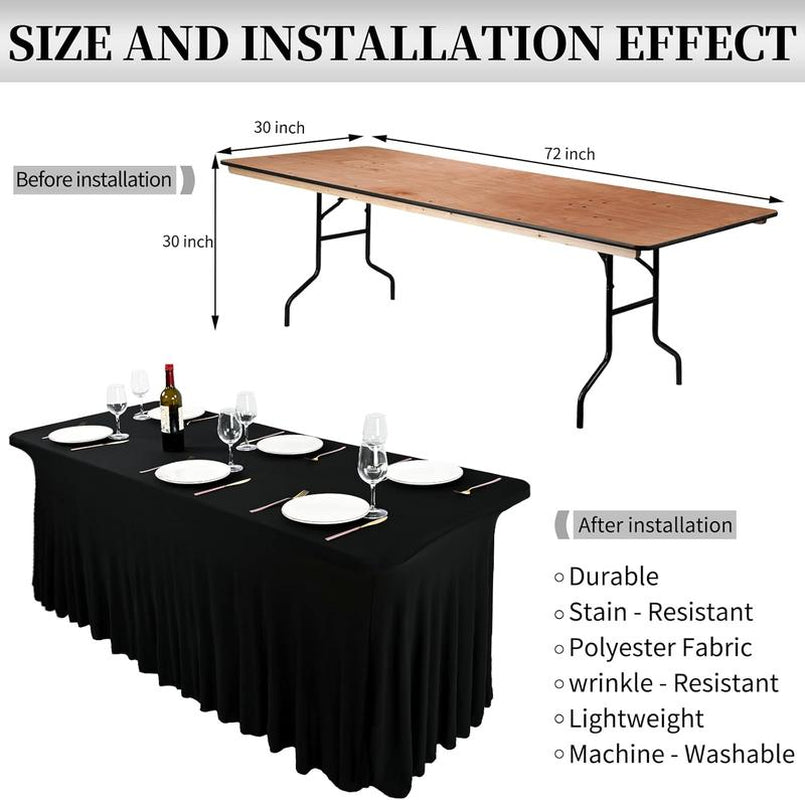 2/3/4/6 Pack Spandex Tablecloth Spandex Table Skirt Fitted Stretch Tablecloth,One-Piece Wrinkle-Resistant Ruffles Design Installs in Seconds,Perfect for Rectangle Tables Banquets Parties Wedding Thanksgiving