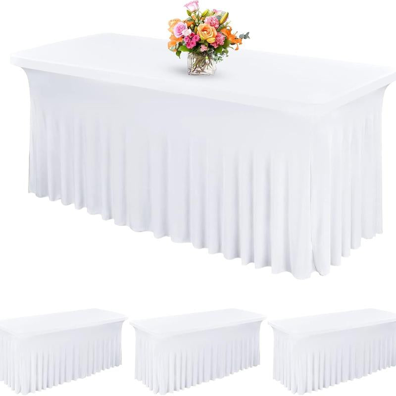 2/3/4/6 Pack Spandex Tablecloth Spandex Table Skirt Fitted Stretch Tablecloth,One-Piece Wrinkle-Resistant Ruffles Design Installs in Seconds,Perfect for Rectangle Tables Banquets Parties Wedding Thanksgiving
