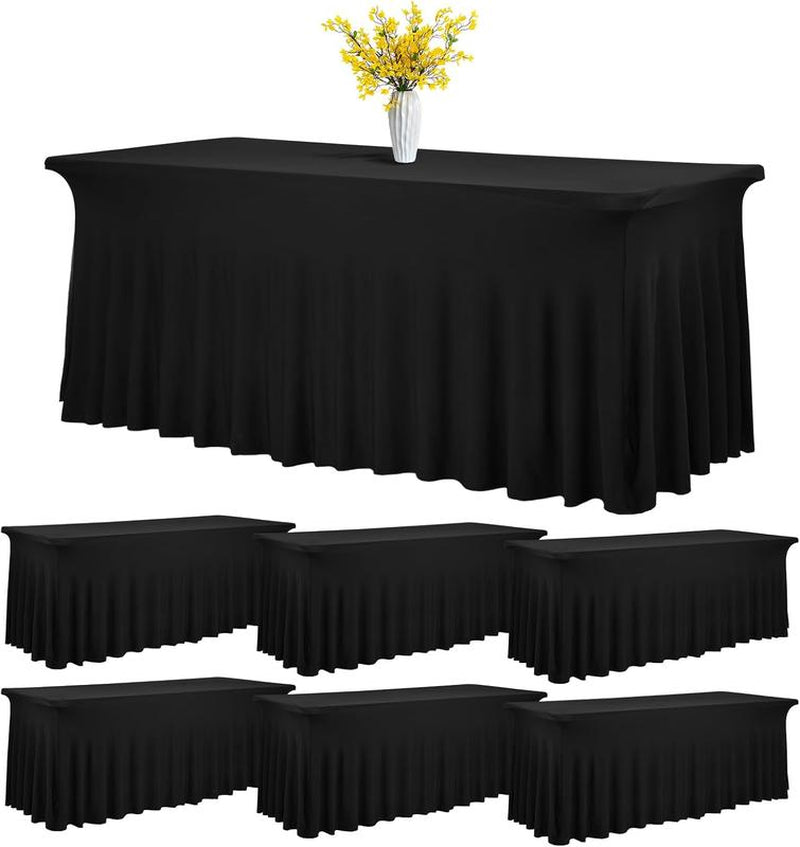 2/3/4/6 Pack Spandex Tablecloth Spandex Table Skirt Fitted Stretch Tablecloth,One-Piece Wrinkle-Resistant Ruffles Design Installs in Seconds,Perfect for Rectangle Tables Banquets Parties Wedding Thanksgiving