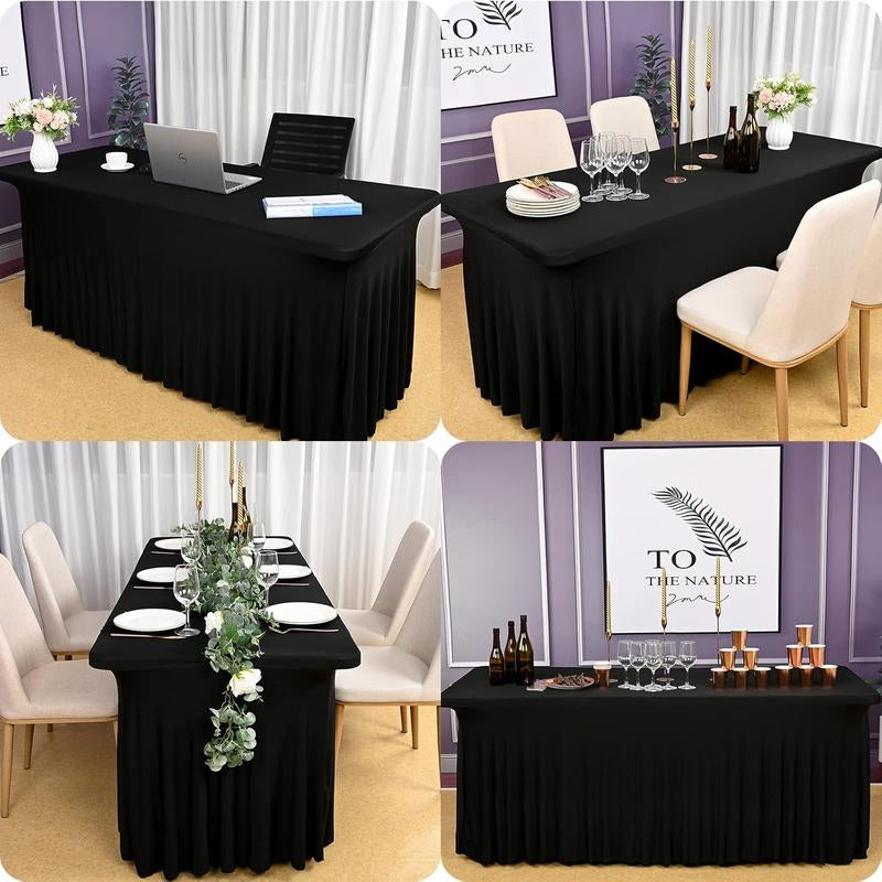 2/3/4/6 Pack Spandex Tablecloth Spandex Table Skirt Fitted Stretch Tablecloth,One-Piece Wrinkle-Resistant Ruffles Design Installs in Seconds,Perfect for Rectangle Tables Banquets Parties Wedding Thanksgiving