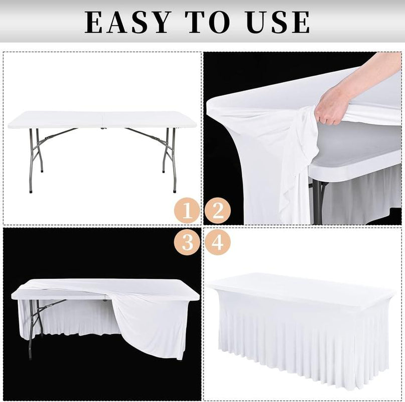 2/3/4/6 Pack Spandex Tablecloth Spandex Table Skirt Fitted Stretch Tablecloth,One-Piece Wrinkle-Resistant Ruffles Design Installs in Seconds,Perfect for Rectangle Tables Banquets Parties Wedding Thanksgiving