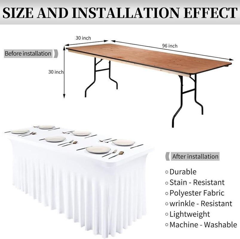 2/3/4/6 Pack Spandex Tablecloth Spandex Table Skirt Fitted Stretch Tablecloth,One-Piece Wrinkle-Resistant Ruffles Design Installs in Seconds,Perfect for Rectangle Tables Banquets Parties Wedding Thanksgiving